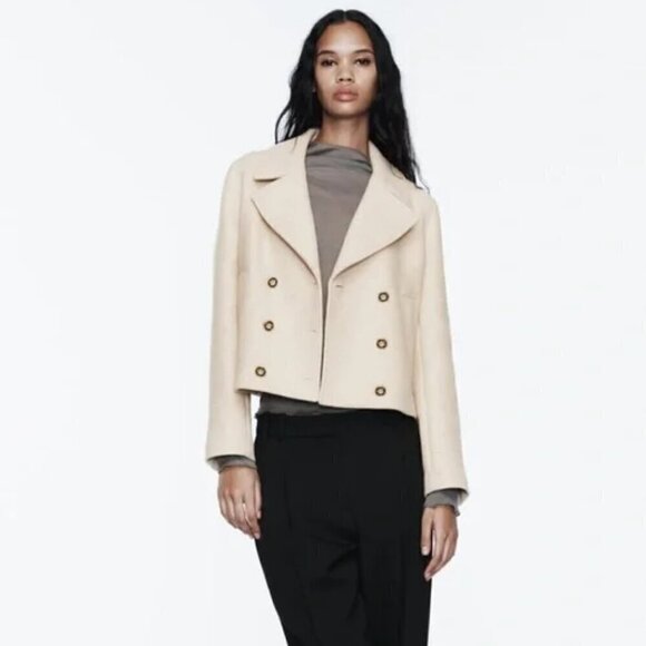 ZARA CROPPED WOOL BLEND DOUBLE BREASTED COAT - Picture 4 of 9